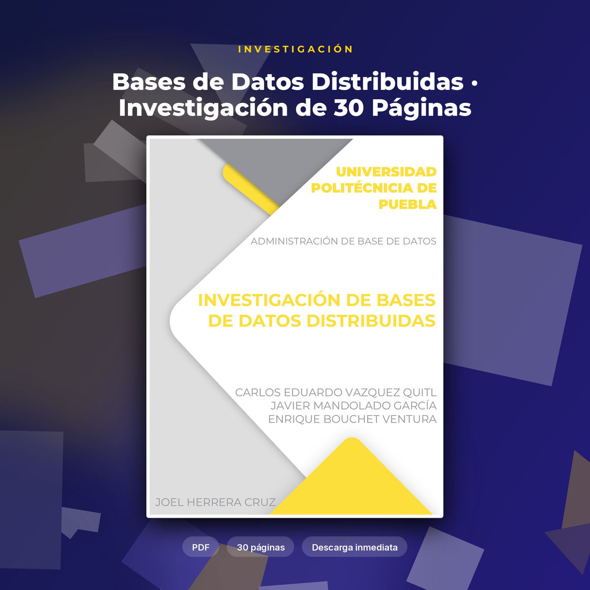 Portada de Bases de Datos Distribuidas · Investigación de 30 Páginas