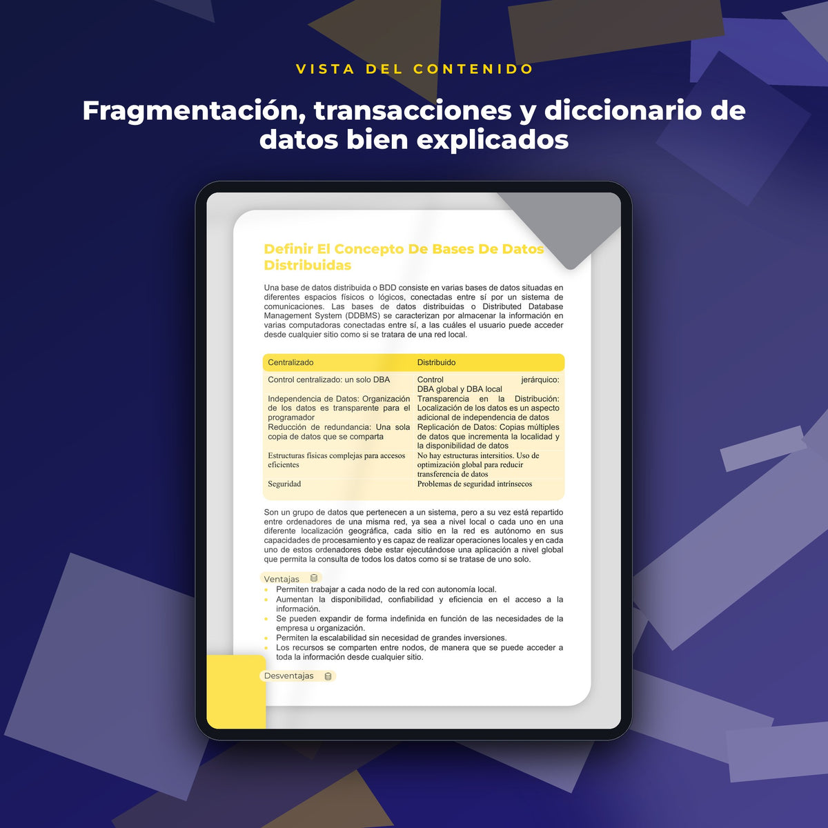 Vista del contenido de Bases de Datos Distribuidas · Investigación de 30 Páginas en mockup