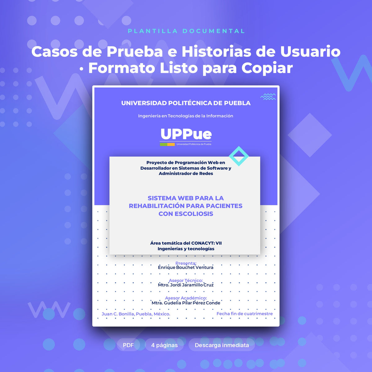 Portada de Casos de Prueba e Historias de Usuario · Formato Listo para Copiar