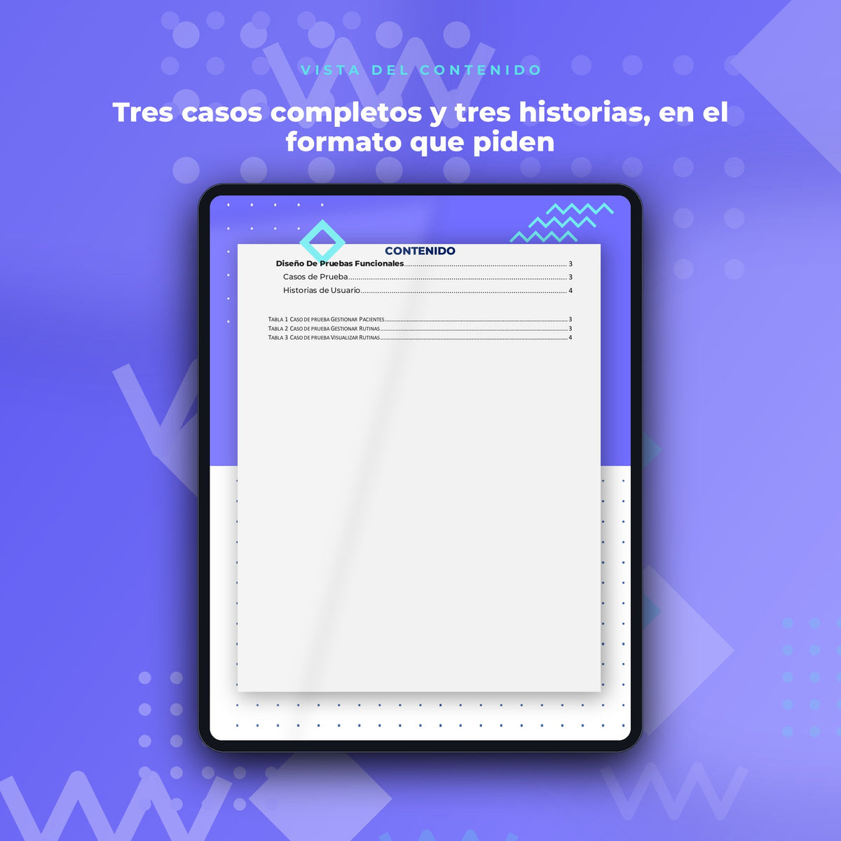Vista del contenido de Casos de Prueba e Historias de Usuario · Formato Listo para Copiar en mockup