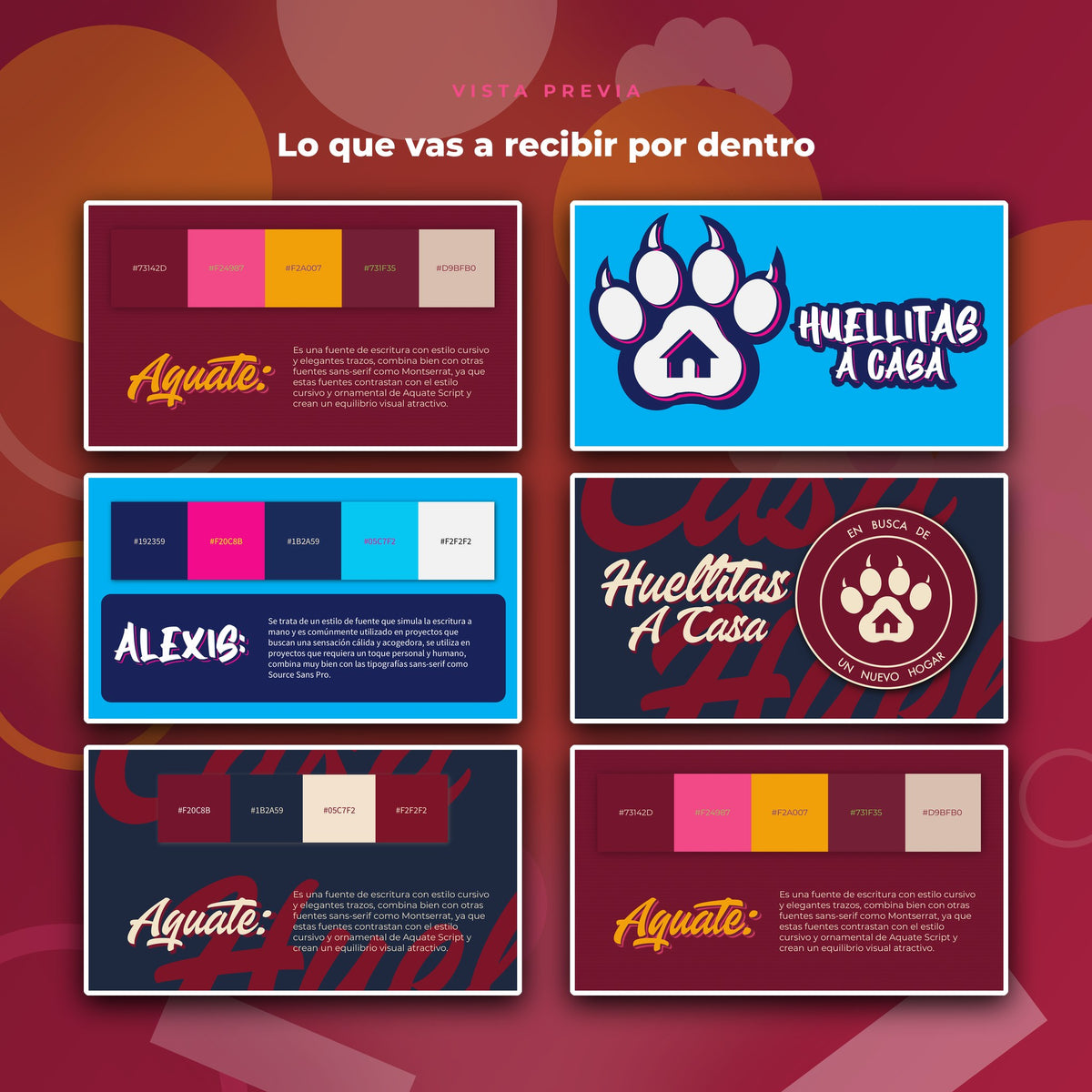 Vista previa de páginas interiores de Huellitas a Casa · Kit de Identidad de Marca para Adopciones