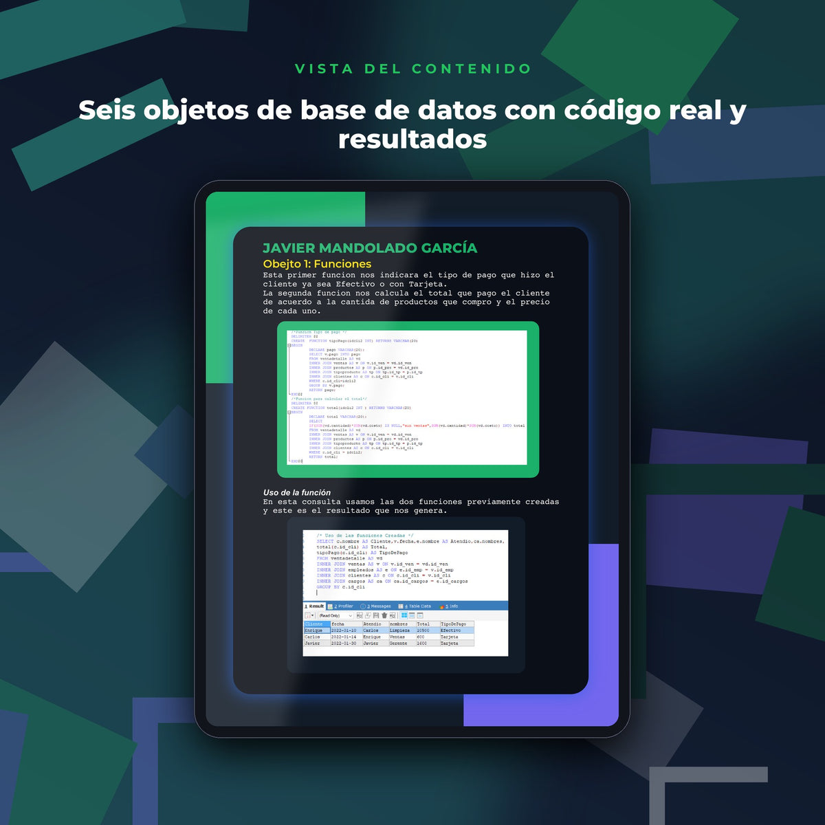 Vista del contenido de MySQL Avanzado · Funciones, Procedimientos, Vistas y Triggers en mockup