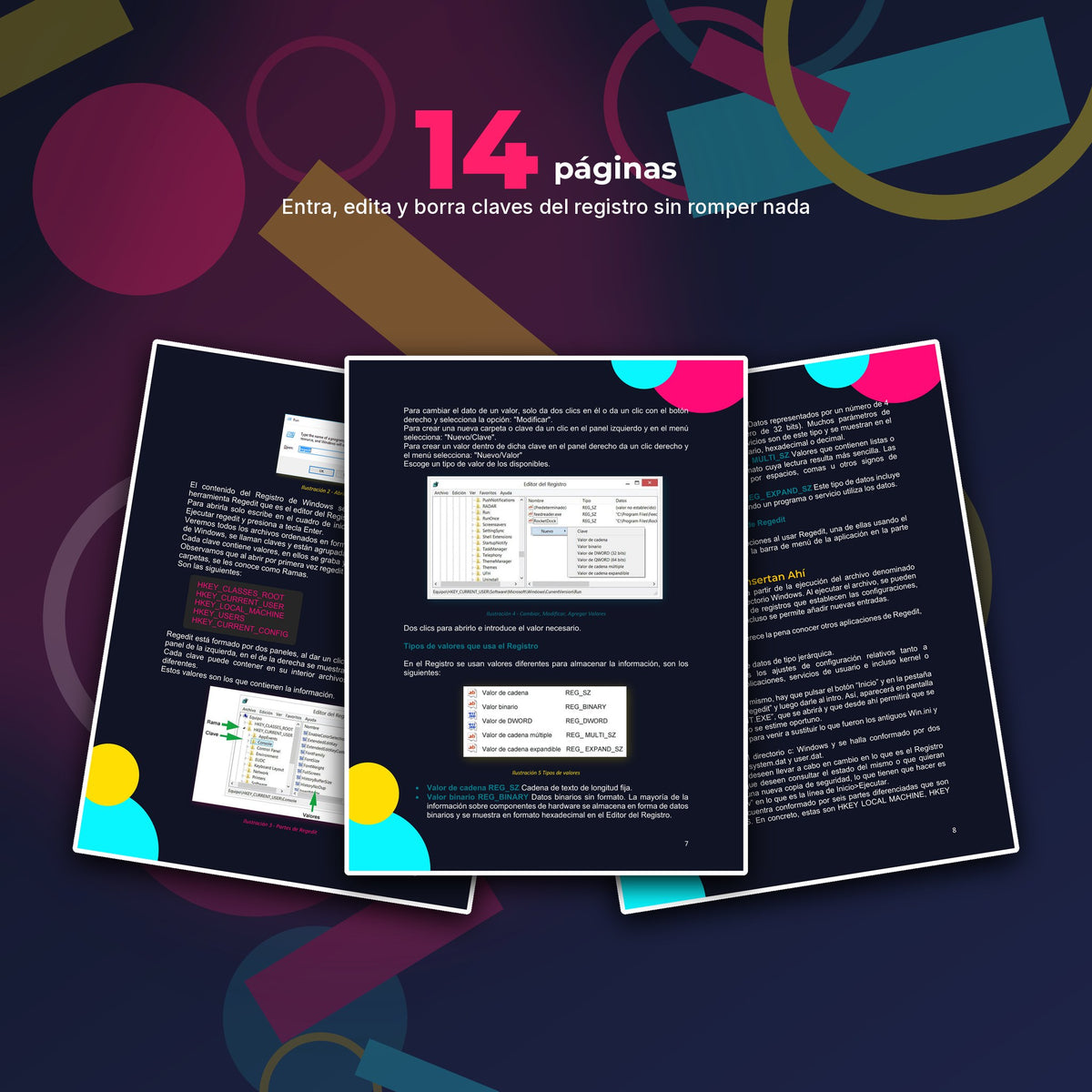 14 páginas de Registro de Windows (Regedit) · Manual Ilustrado Paso a Paso
