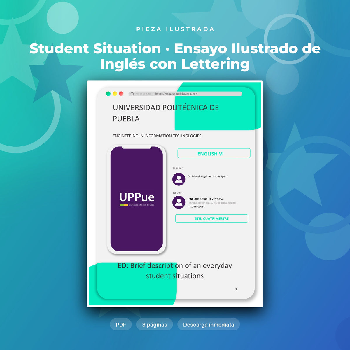 Portada de Student Situation · Ensayo Ilustrado de Inglés con Lettering